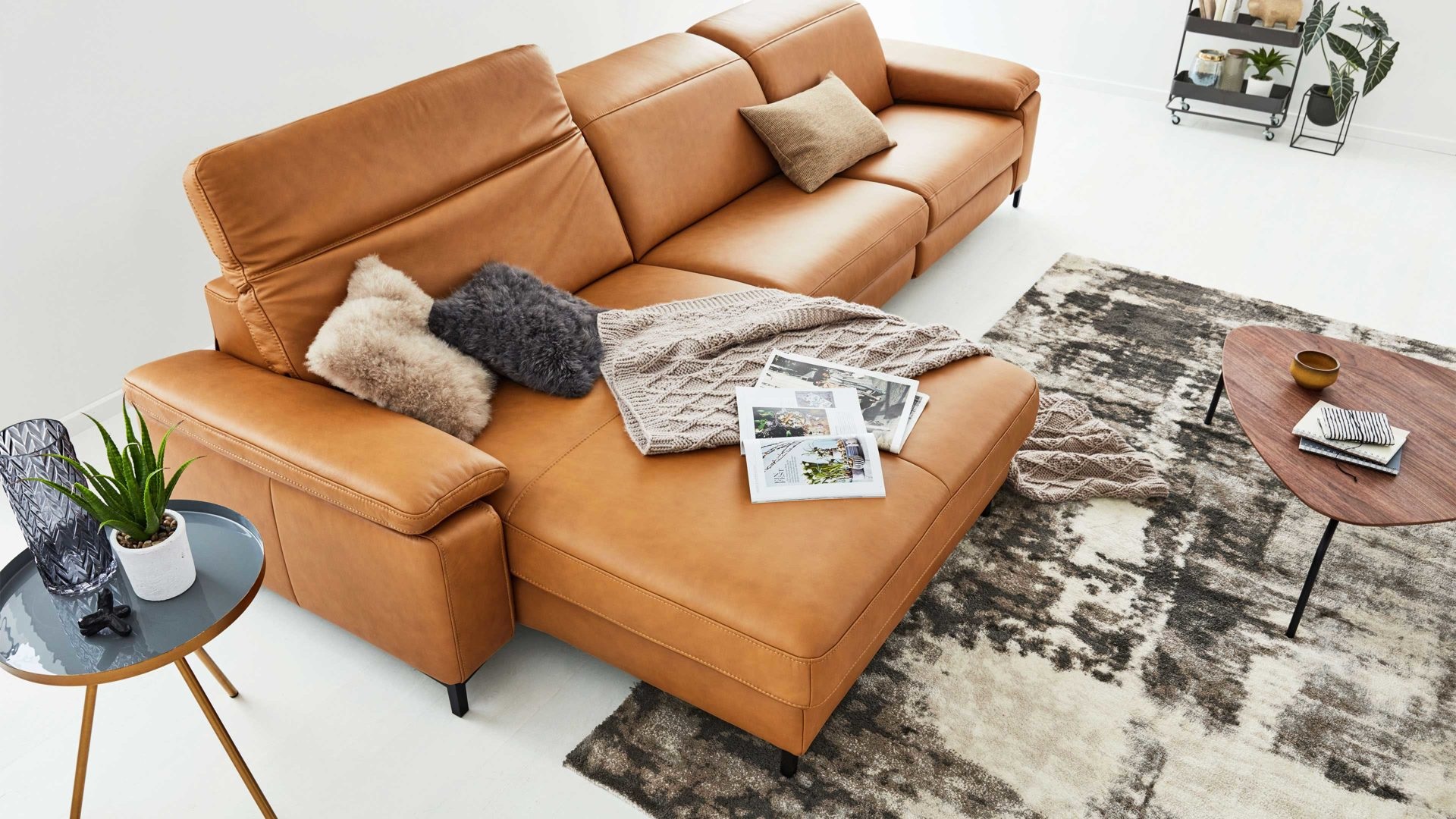 Interliving Rundecke INTERLIVING 4054 ca. 1786x347cm in Vivre / Vivre kurkuma, Sofa, Leder, Braun, Sofa-Ecke, Kissen