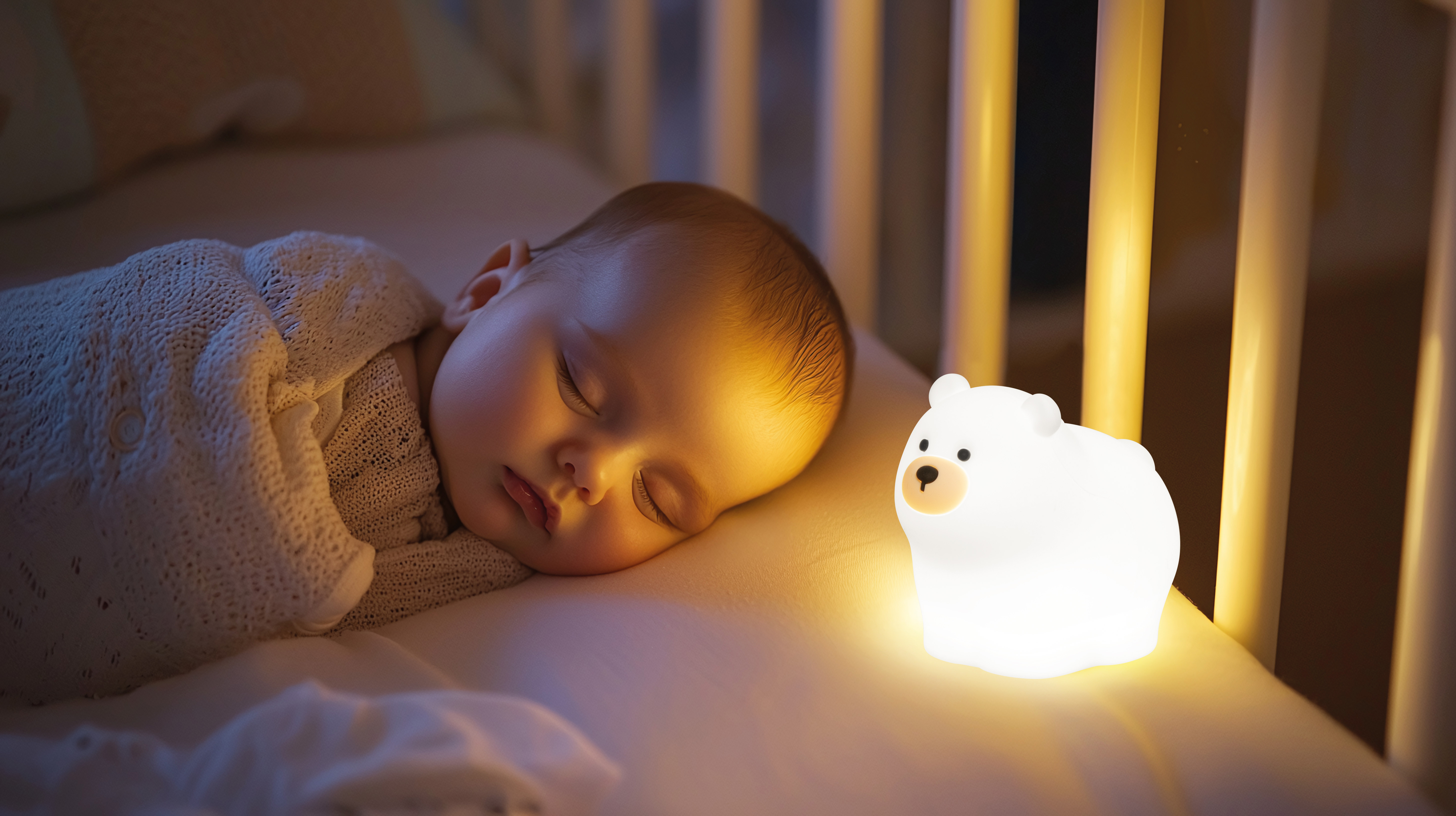 FH Lighting LED-Tischleuchte KNUT in Silikon weiß, Baby, Nachtlicht, Polar bear Lamp, schlafendes Baby, LED-Lampe