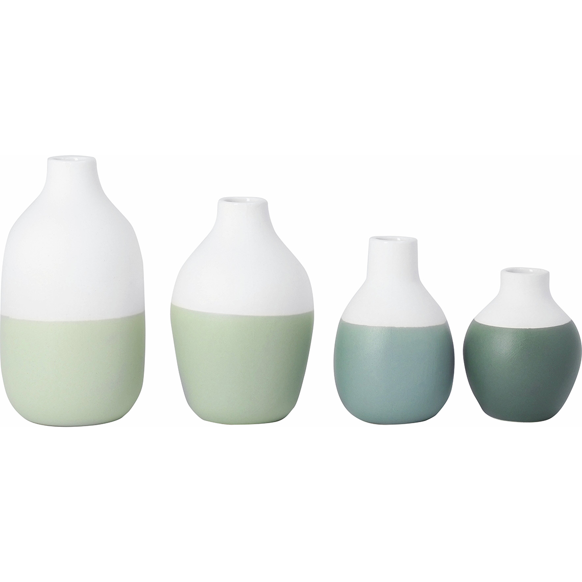 Mini Flaschenvasen weiß/grün 4er-Set, Vase, Vasen-Set, Ton-Vase, Keramik, Gemischte Farben