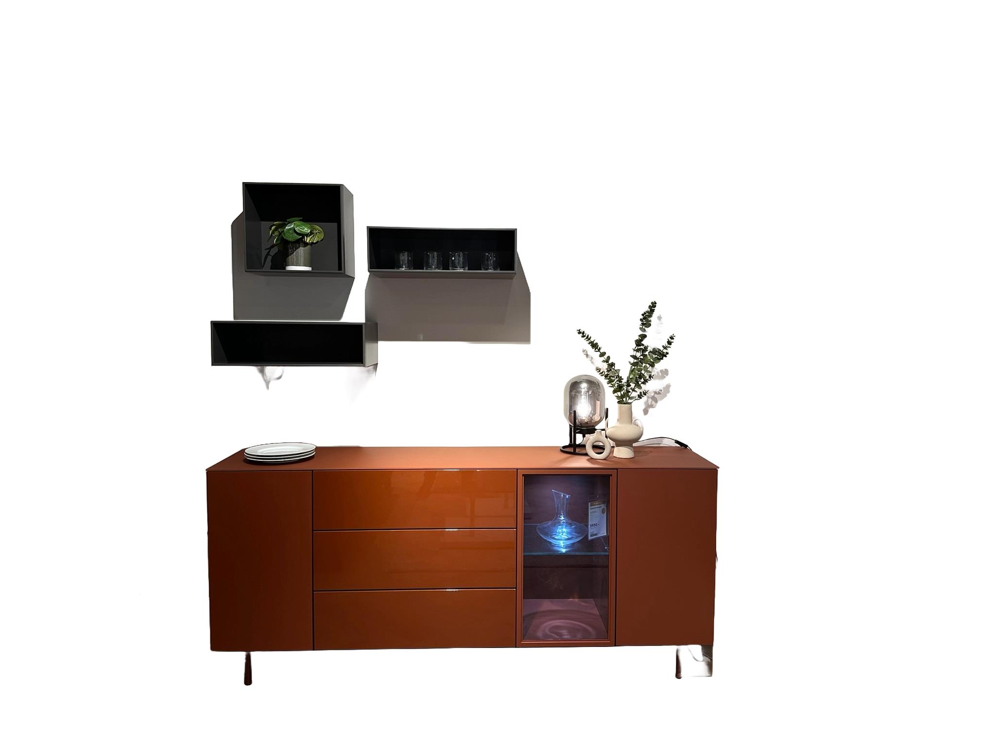 Sudbrock Sideboardkombination CUBO in Farbe Glattlack ziegelrot