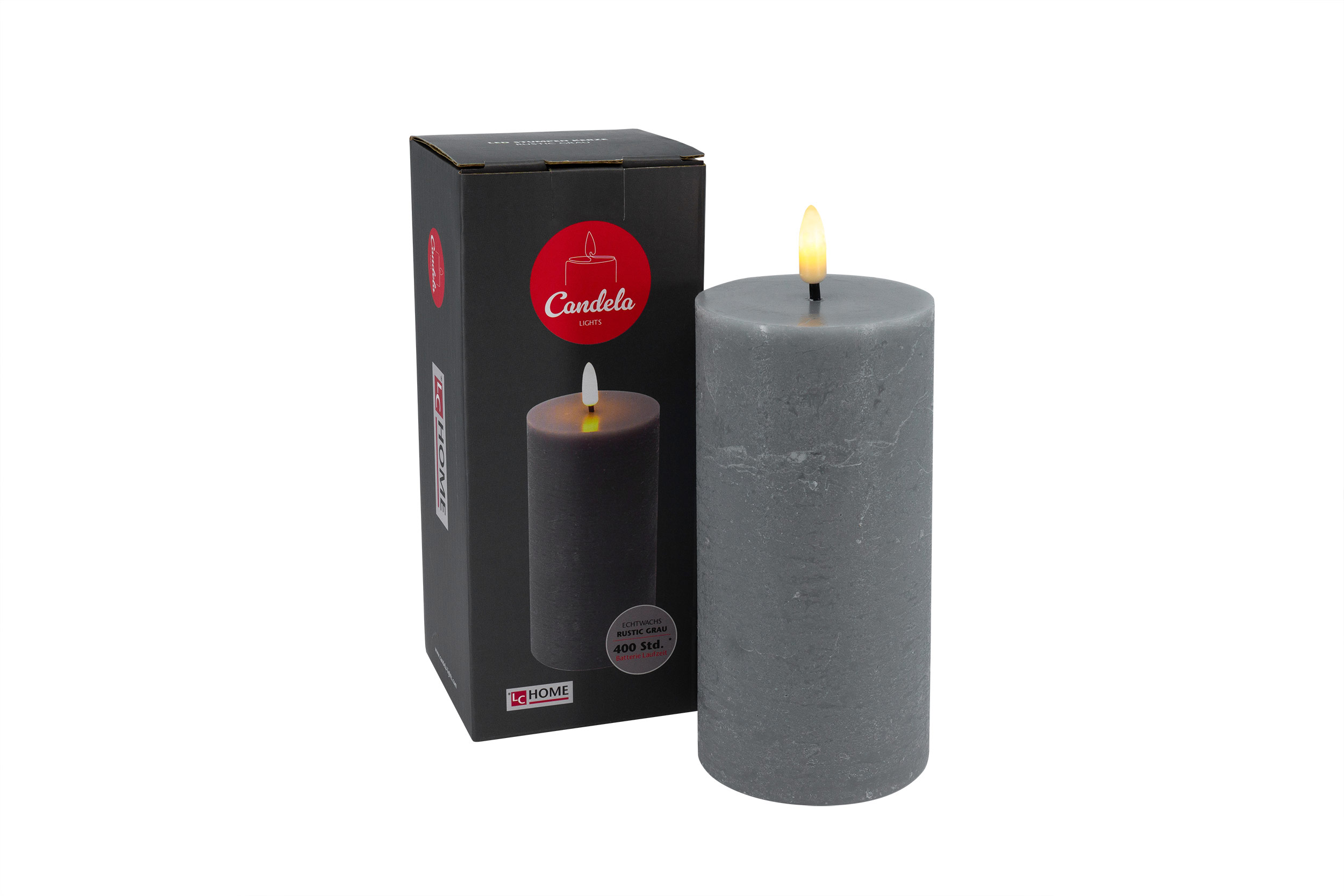 L.C. Wholesaler LED-Stumpenkerze BASIC ca. Ø 7,5, H 15cm in grey rustic, 7.5x15cm