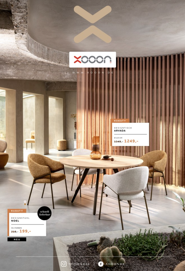 XOOON Esstisch, Rundtisch, Holztisch, Holzplatte, Stühle Set