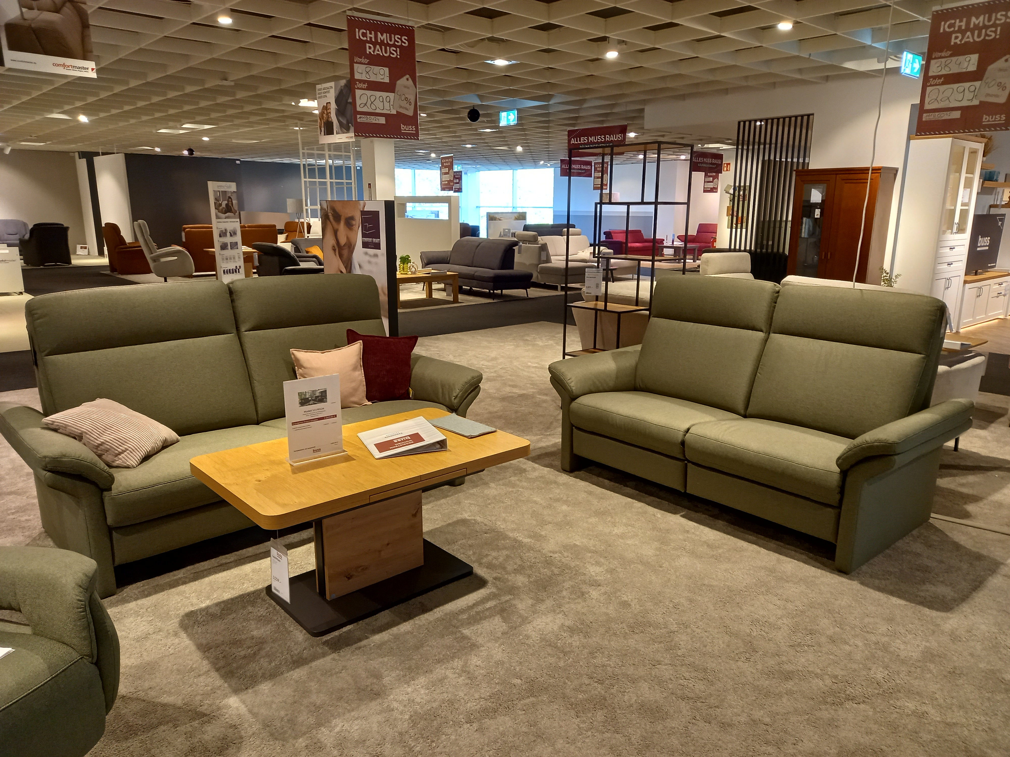 Carina Polstergruppe TINA in Stoff Melrose oliv, Sofas, Wohnzimmermöbel, 3-Sitzer, Couchtisch, Stoffsofa