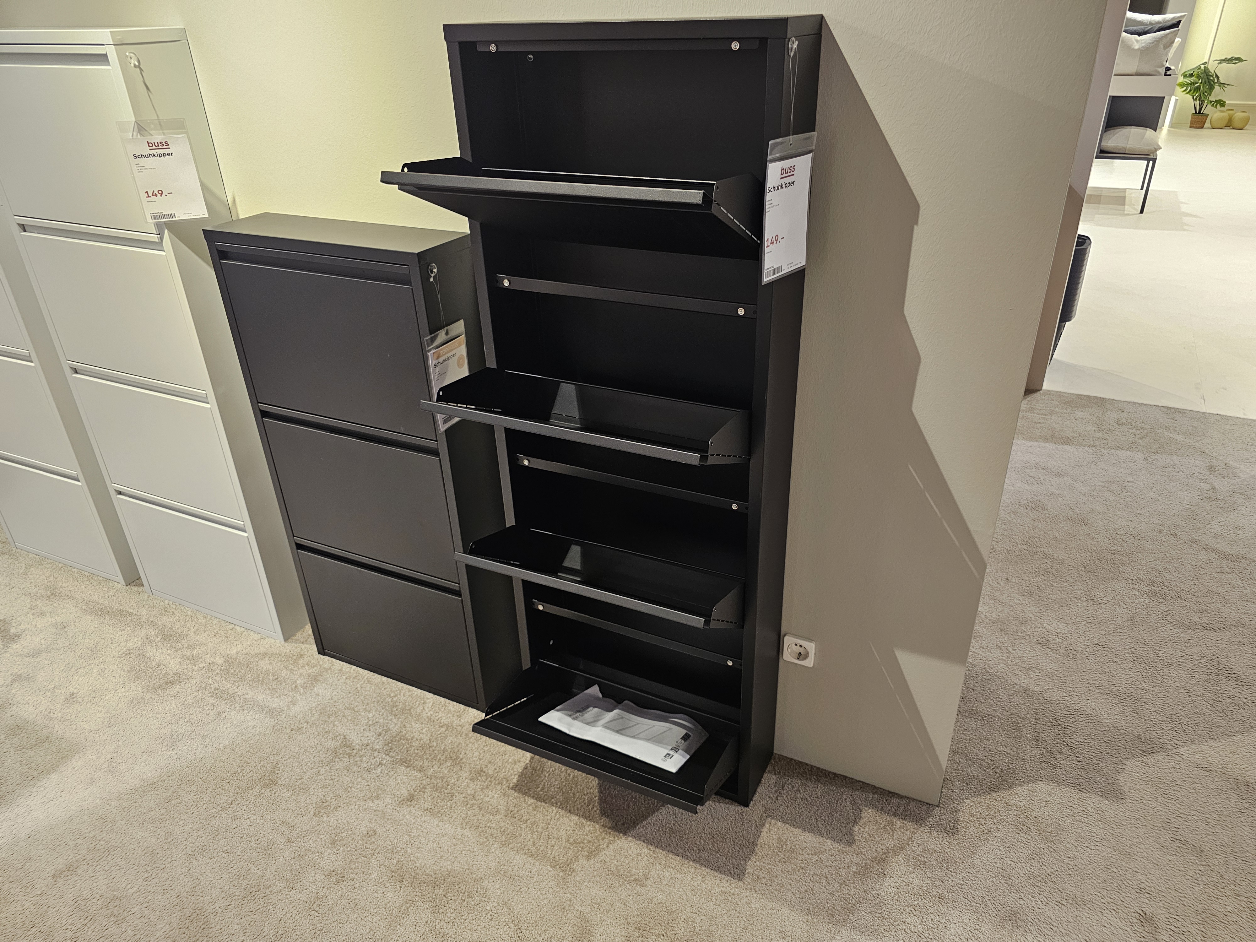 Schuhkipper BERT in anthrazit, Schubladenschrank, Mini-Schranksystem, Schuh-/Ablageschrank, schwarz, Metallkorpus