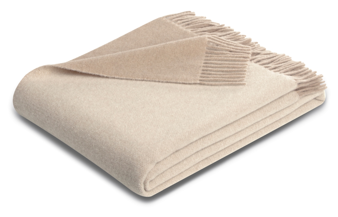 Biederlack Decke ca. 130x170cm in Farbe Nature-Beige, Decke, Wolle, Beige, Fransen, Flachmaß