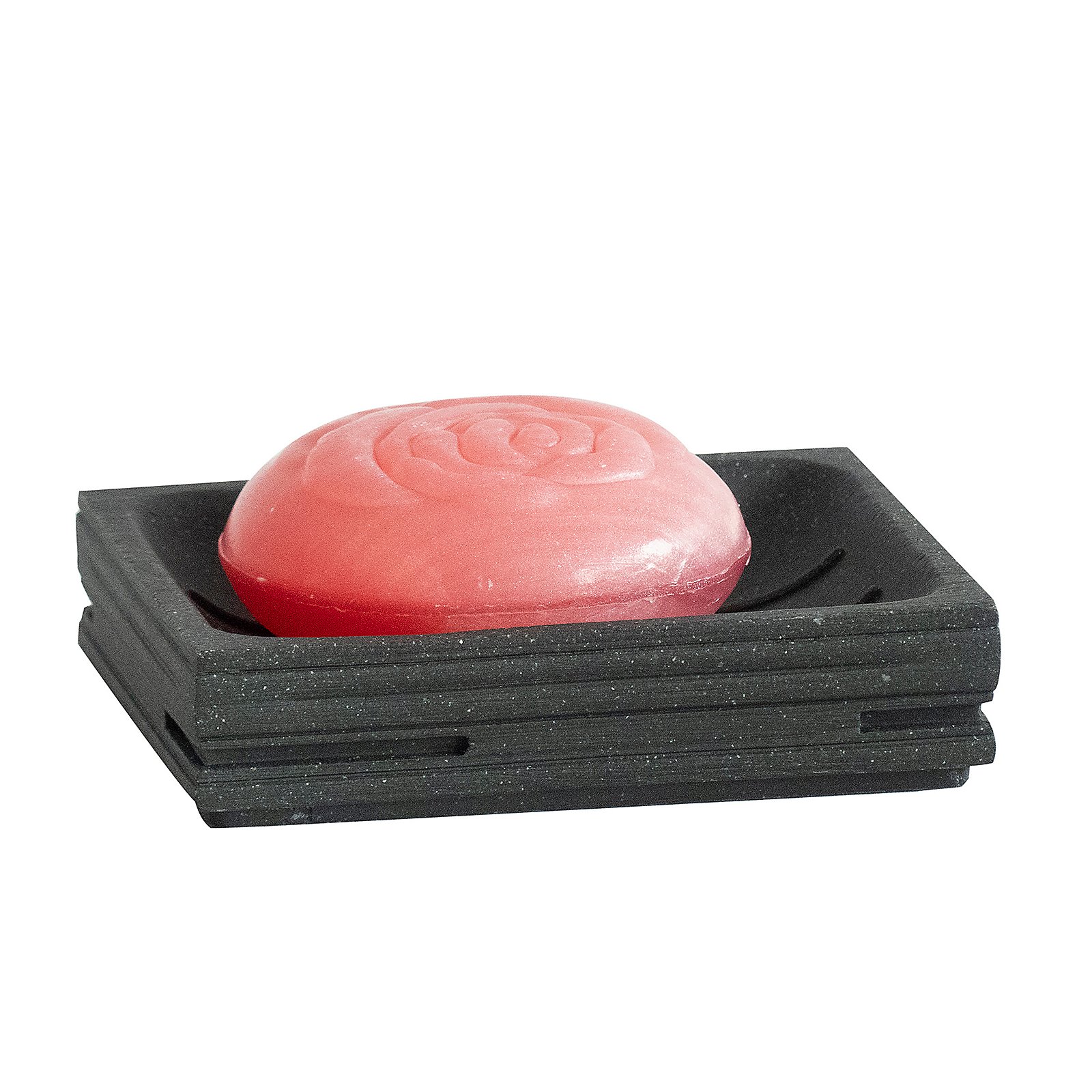 Kela Seifenschale Posidon Kunststoff Schwarz, Seife, Rosa Seife, Seifenform, Schwammfreier Duft, Damenpflegeartikel, Seife, Rosa Seife, Seifenstück, Schwarze Plastikhalterung, Rosa Waschseife