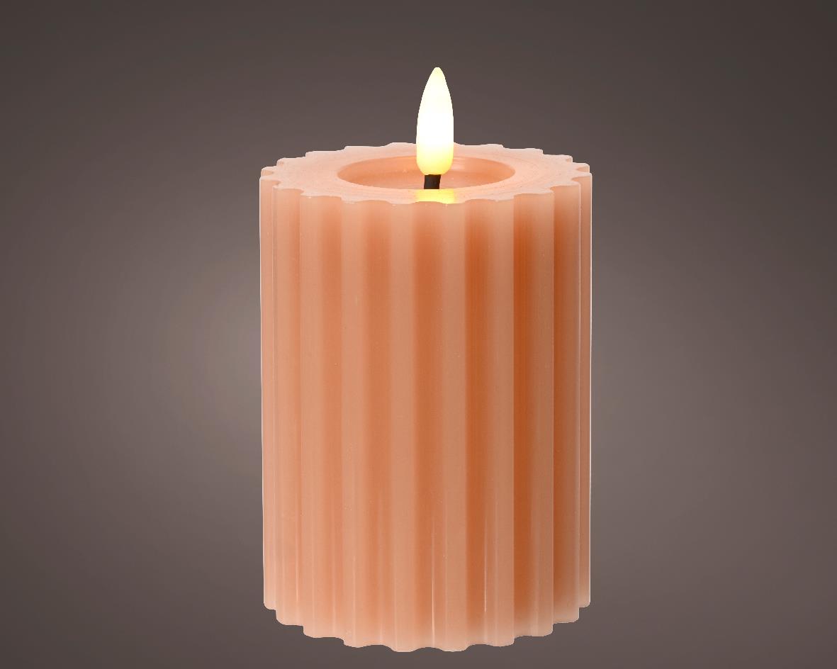 Kaemingk LED Kerze Wachs 486843 ca. H17,5 cm, D7,5 cm in rose / wermweiss, Kerze