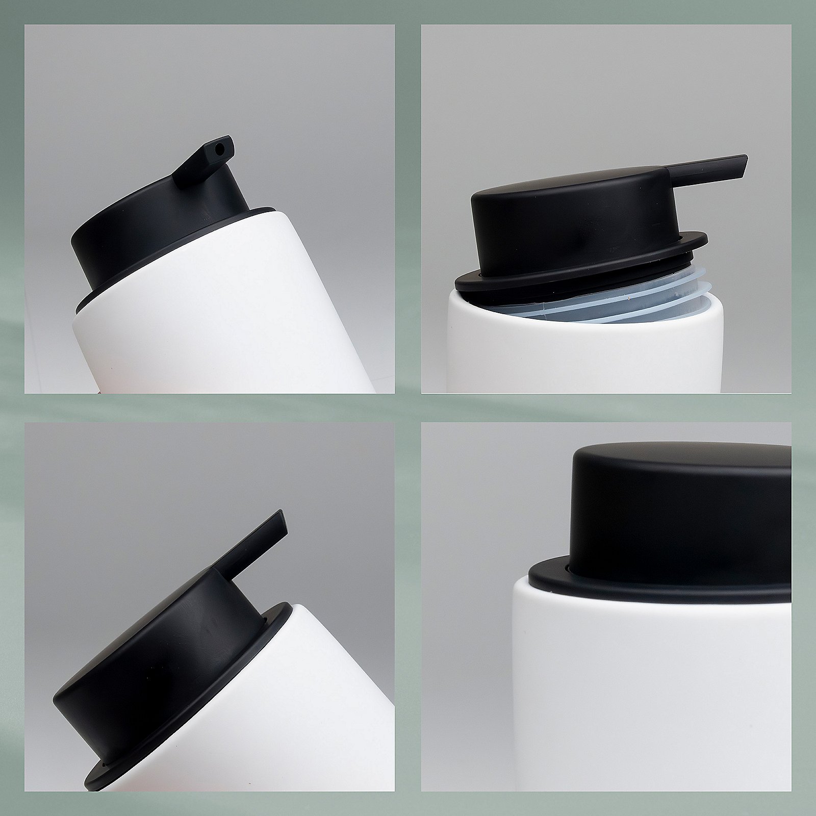 Kela Seifenspender SANA in Farbe Weiß, Trinkflasche, Schüttelverschluss, Schwarz, Weiß, Griffloch, Trinkflasche, Sportflasche, Schraubverschluss, Schwarz-Weiß, Druckverschluss