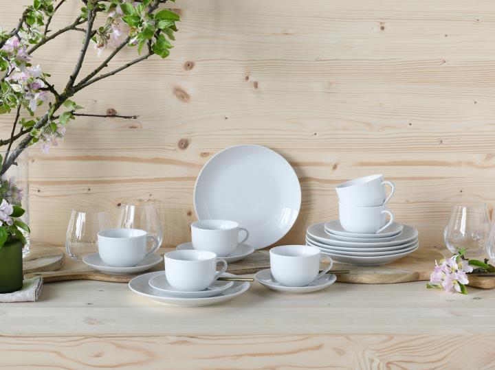 Creatable Kaffeeservice 18-tlg (GK) Luna in Farbe Weiß, Untertasse, Porzellan, Töpferei, Tasse, Mahlzeit