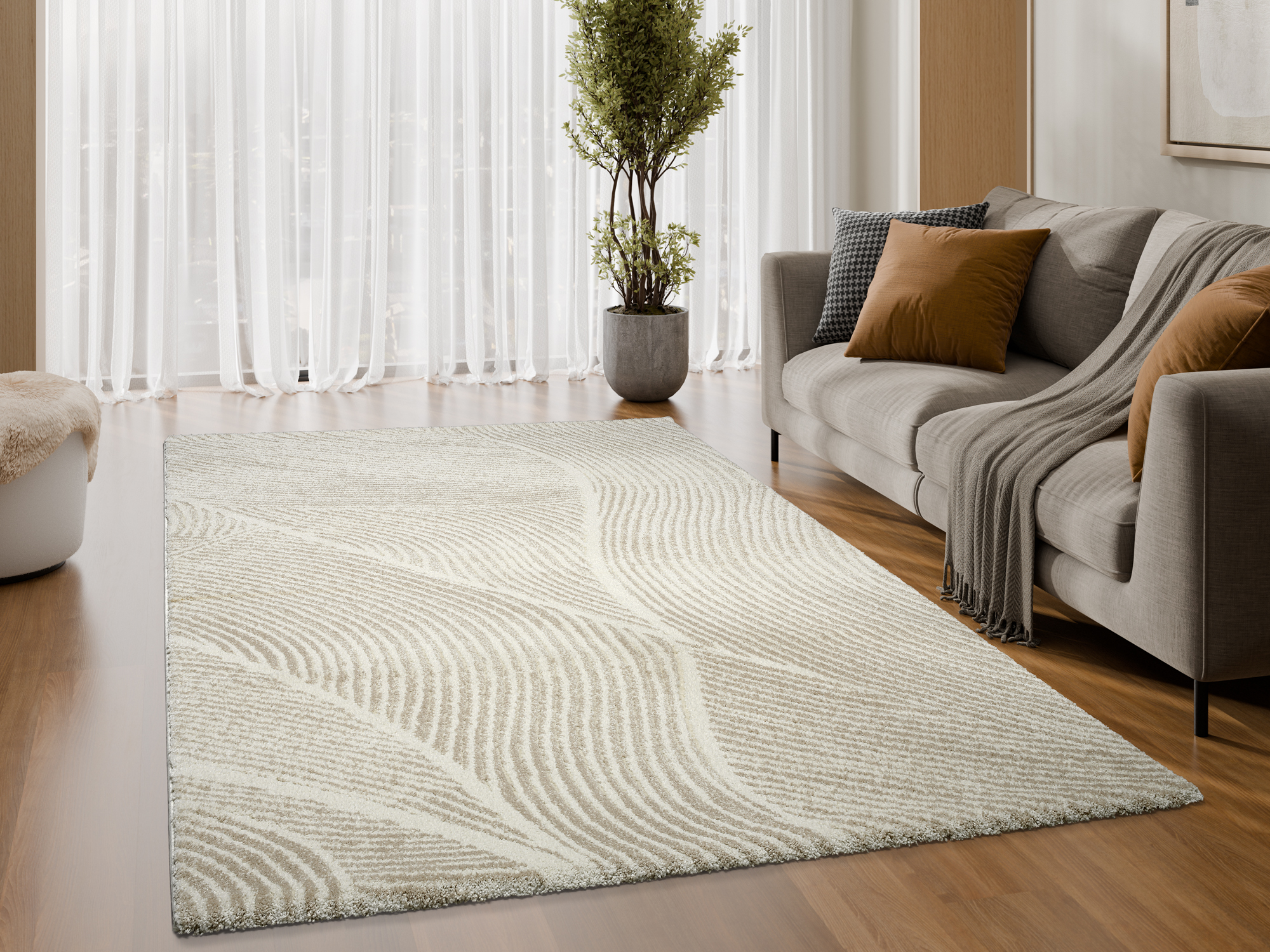 OCI Designer Teppich CHASSIS PURE ca. 160x230cm in Farbe creme-beige OCI Designer Teppich CHASSIS PURE ca. 160x230cm in Farbe creme-beige, Teppich, Raumteppich, Muster, Wellenmuster, Beige/Creme