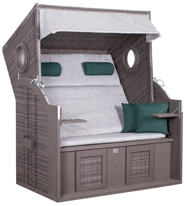 Strandkorb in Farbe PE grey, Sessel, Garten, Sonnenliege, Korbgeflecht, Stoffpolsterung