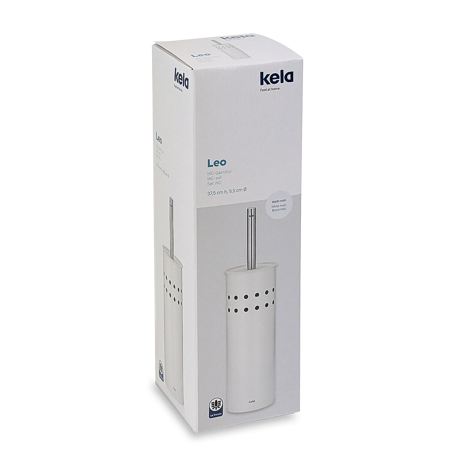 Kela WC-Garnitur LEO in Farbe Weiß, wc-ganitur, toilet, halter, keramik, perforiert, WC-Garnitur, Toilettenbürstenhalter, Klorfalt, Rundstab, Metall-Design