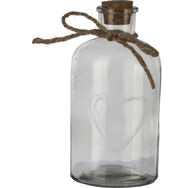 Glas 4425014-00 in Transparent Glas 4425014-00 in Transparent, glasflasche, herz-relief, raffenband, korken, transparent