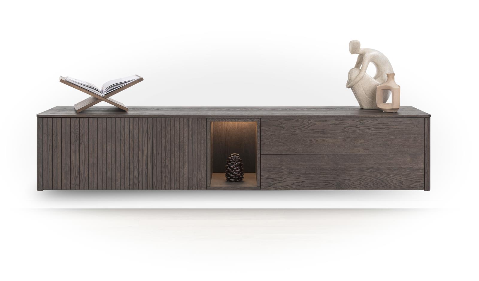 XOOON Lowboard TRENTON ca. B210 H45 T42 cm in Eiche furniert clay, lowboard, sideboard, Holz, dunkles Holz, offene Ablage