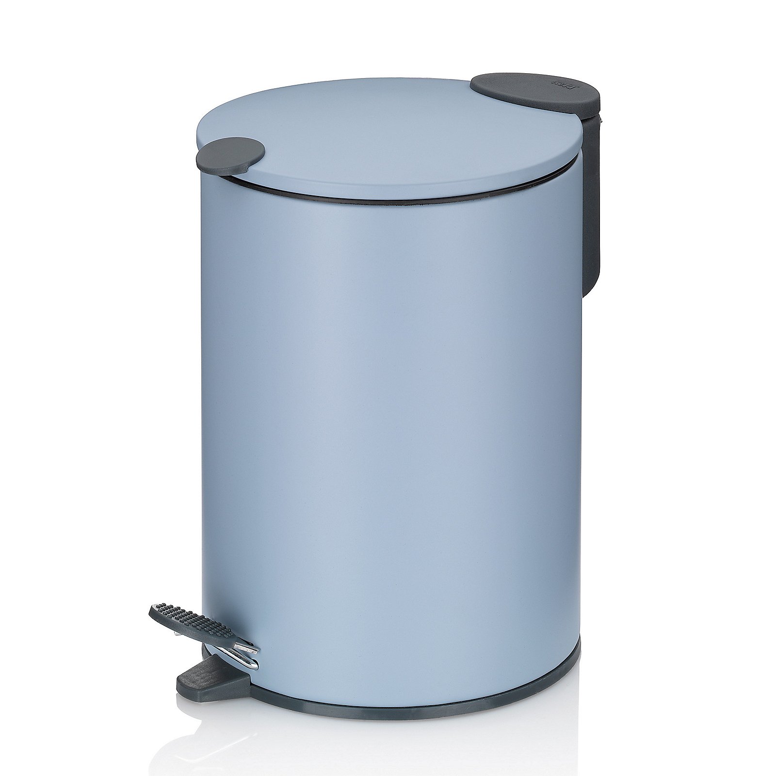 Kela Kosmetikeimer MATS in Farbe Nebelblau, Abfalleimer, Mülleimer, Eimer, Pedalabfalleimer, rund, trockner, treteimer, hocker, pedal, silber-blau