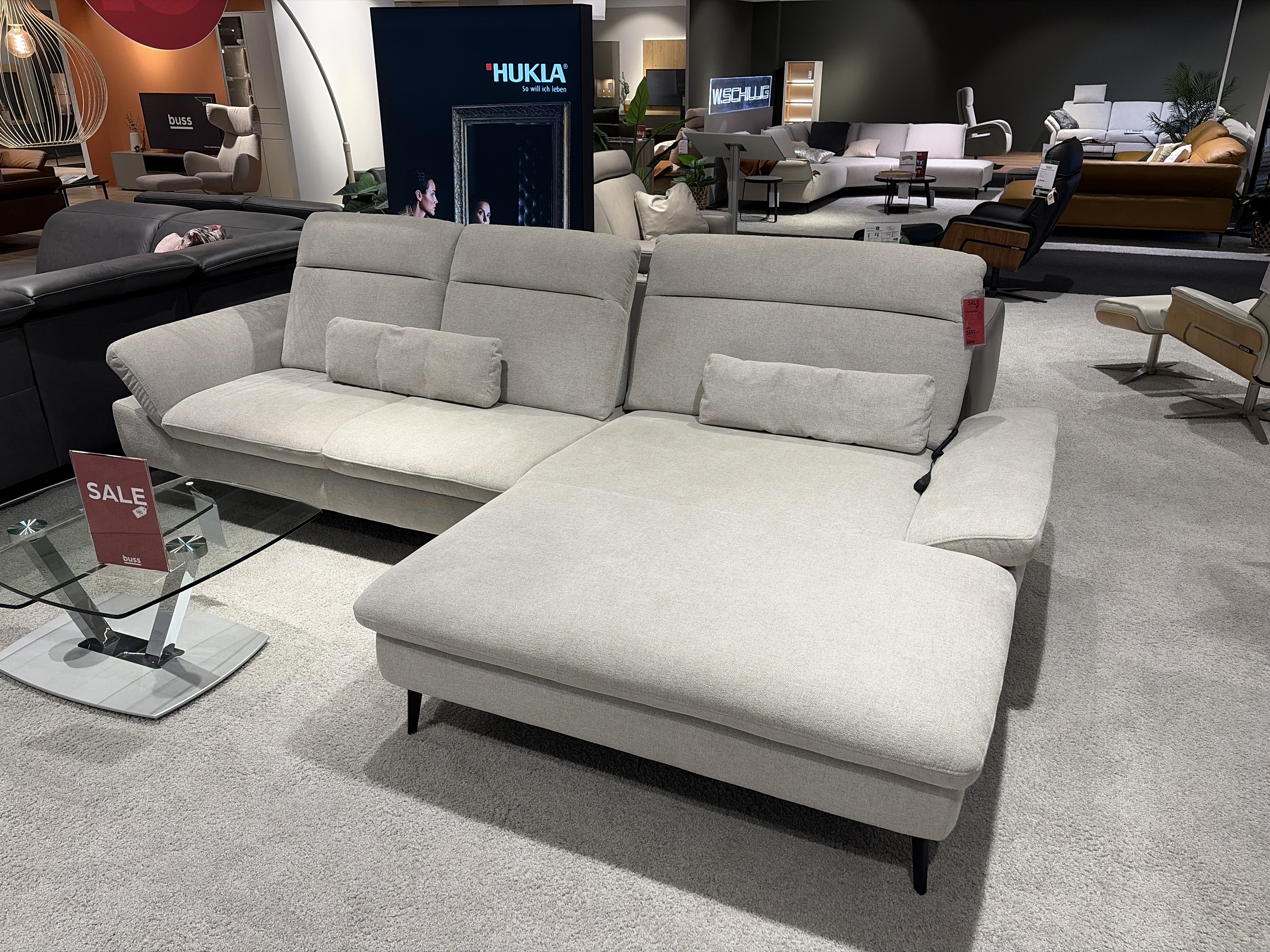 Hukla Polstergruppe VS-HU1185 ca. 335x193cm in Cyber ecru, sofa, Ecksofa, Stoff, hellgrau, modern
