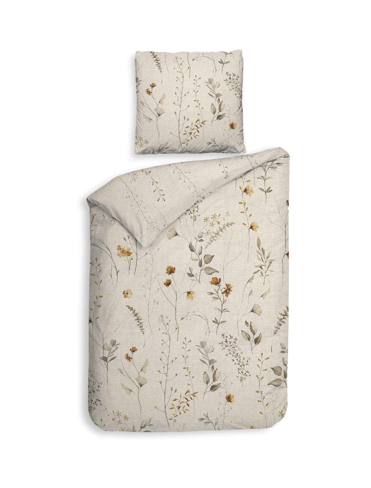 Bettwäsche ca. 135x200cm FINO in Beige, Bettset, Bettwäsche, Leinenoptik, Blumenmuster, Duvetbezug