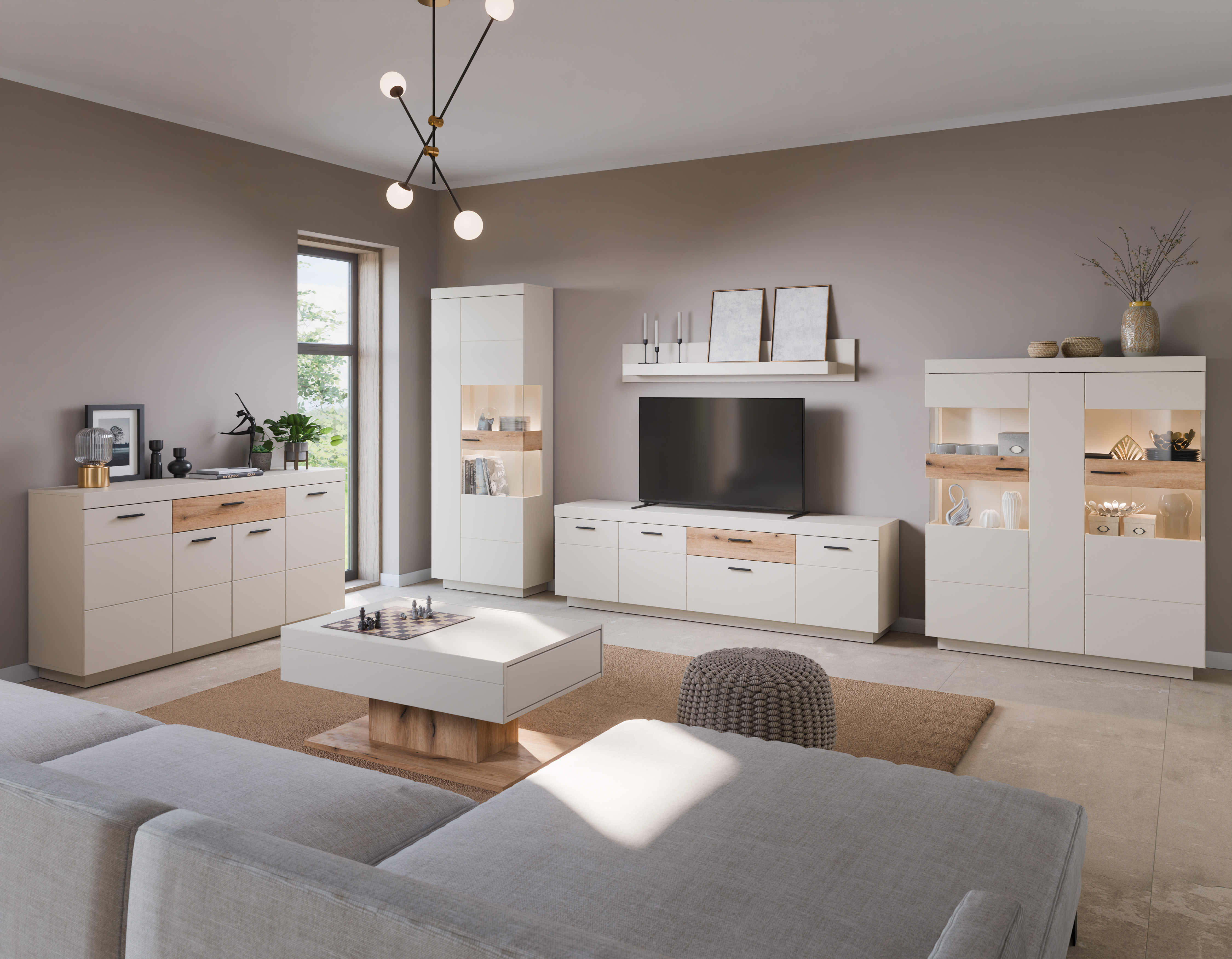 Wojcik Meble Vitrine LIGHTNING in Cashmere Dekor,Abs.Coast Evkoe Wojcik Meble Vitrine LIGHTNING in Cashmere Dekor,Abs.Coast Evkoe, Wohnzimmermöbel, TV-Medienschrank, Aufbewahrungsschrank, Vitrinenschrank, Kaffeetisch