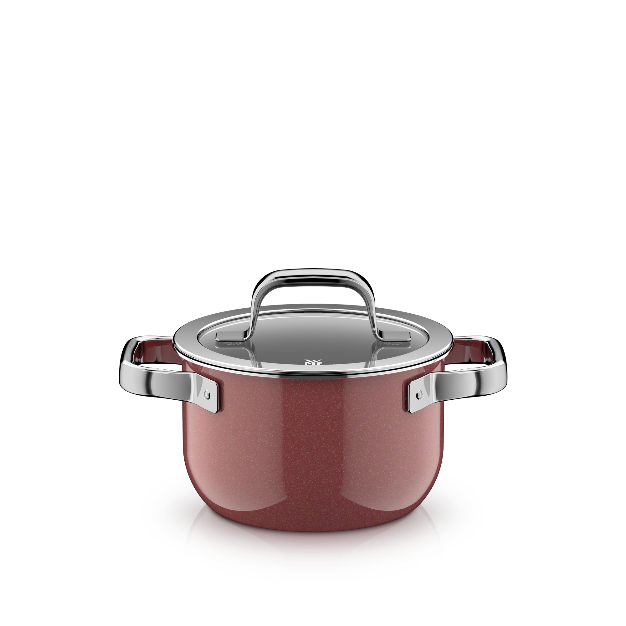 WMF Fusiontec Mineral Pro, Topf-Set, 4-teilig, Rose Quartz in rose quartz, Topf, Kochtopf, Emailliert, Stahlgriffe, Glasdeckel