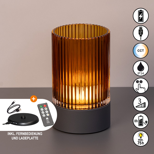 LED-Tischleuchte ARIVA PRO in Glas sandgrau, Lampe