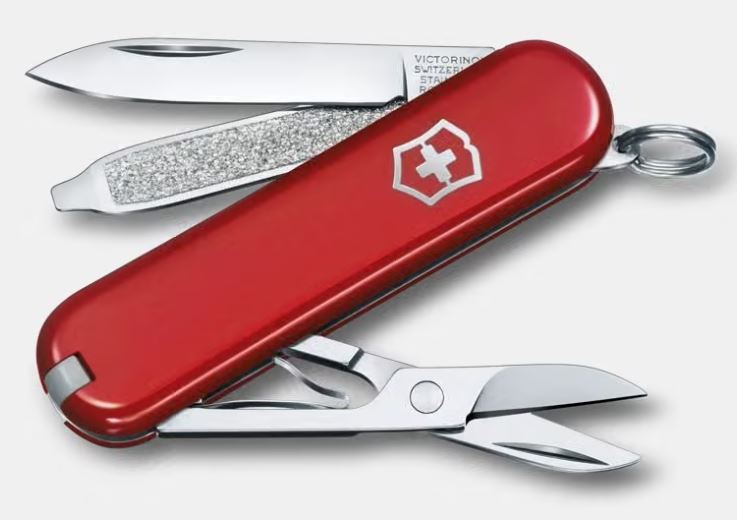 Victorinox Taschenmesser Classic rot, Schweizer Messer, Multitool, Rot, Karabiner, Schere