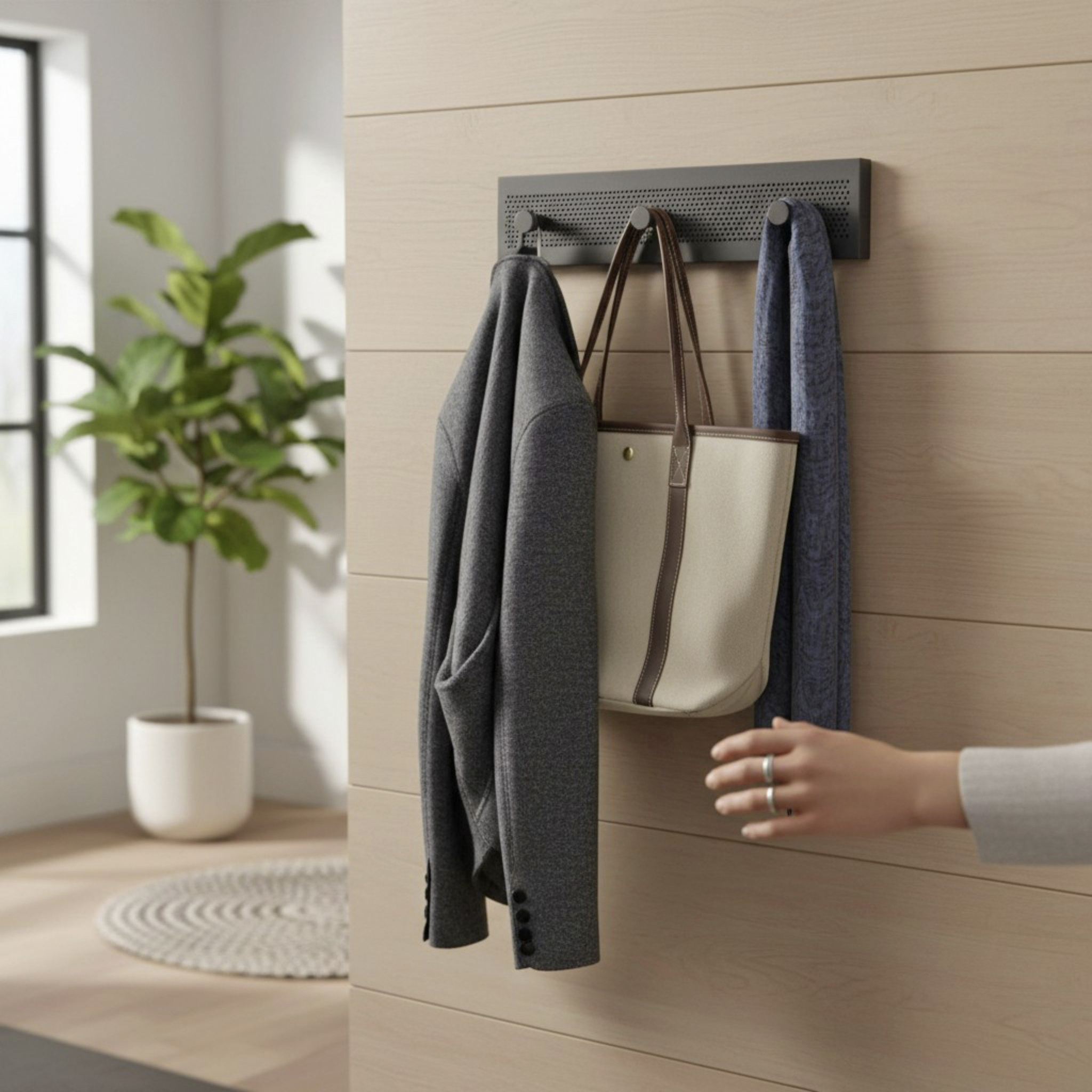 Garderobenleiste PEDRO in Schwarz, Hakenleiste, Wandaufhänger, Mantel, Tasche, Garderobe, Hakenleiste, Mantel, Tasche, Garderobe, Wandbügel