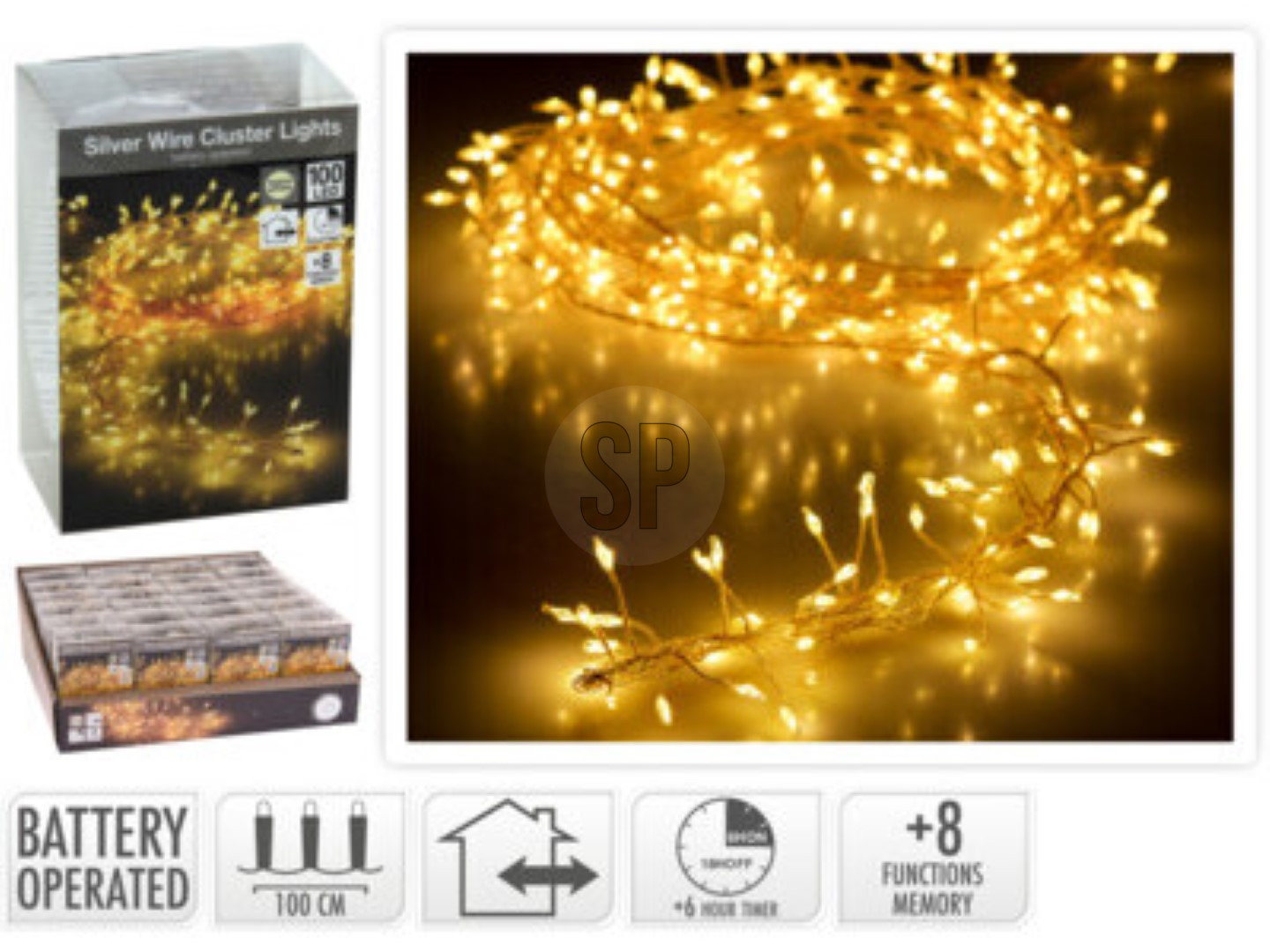 Silberdraht 100 LED WW IP44, Beleuchtung, Leuchter, Lampe, Schatz