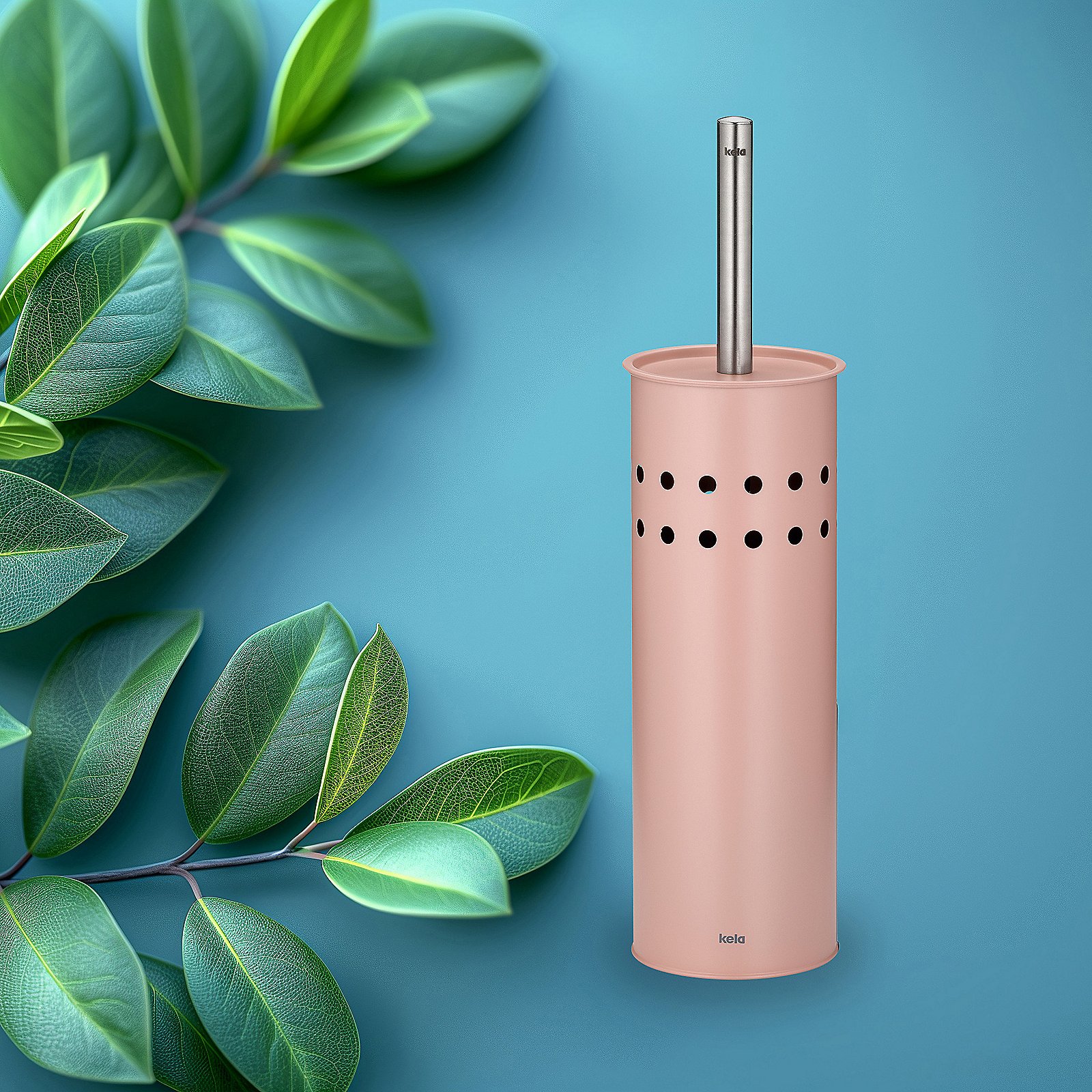 Kela WC-Garnitur LEO in Farbe Altrosa, zylinder, rosa, perforiert, stohhalter, trinkhalmspender, Kaffeefilter, Kaffeemaschine, perforiertes Gehäuse, rosa, Stahlrohr