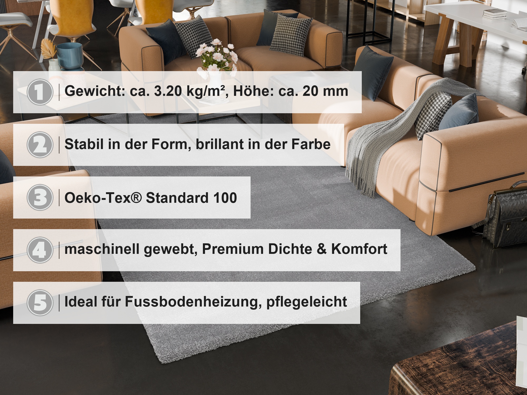 OCI Uni-Teppich PULSAR ca. 80x150cm in Farbe silber OCI Uni-Teppich PULSAR ca. 80x150cm in Farbe silber, Sofa, Wohnzimmer, Sessel, Sofa-Kissen, Teppich