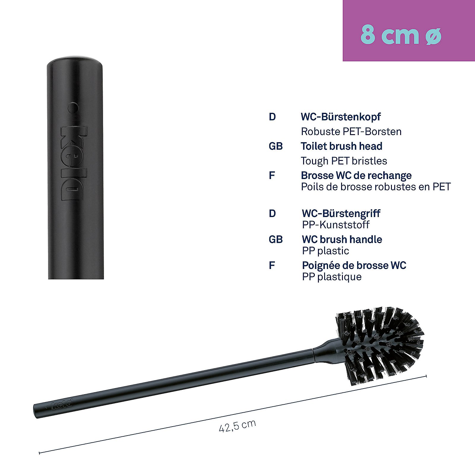 Kela WC-Bürste La Brosse Kunststoff Schwarz, Toiletbürste, PET-Munststoff, Schwarz, Bürstenkopf, Länge ca. 42 cm, WC-Bürstenkopf, Toilette Bürstenkopf, PET-Borsten, PP-Kunststoff, schwarz