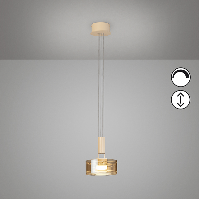 Fischer & Honsel LED-Pendelleuchte LAVIN 1-flammig in Farbe Metall sandfarbig/Glas amberfarbig, Deckenleuchte, Lampe
