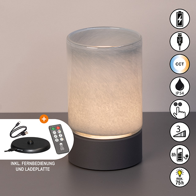 LED-Tischleuchte ARIVA PRO in Glas sandgrau, Lampe, Tischlampe