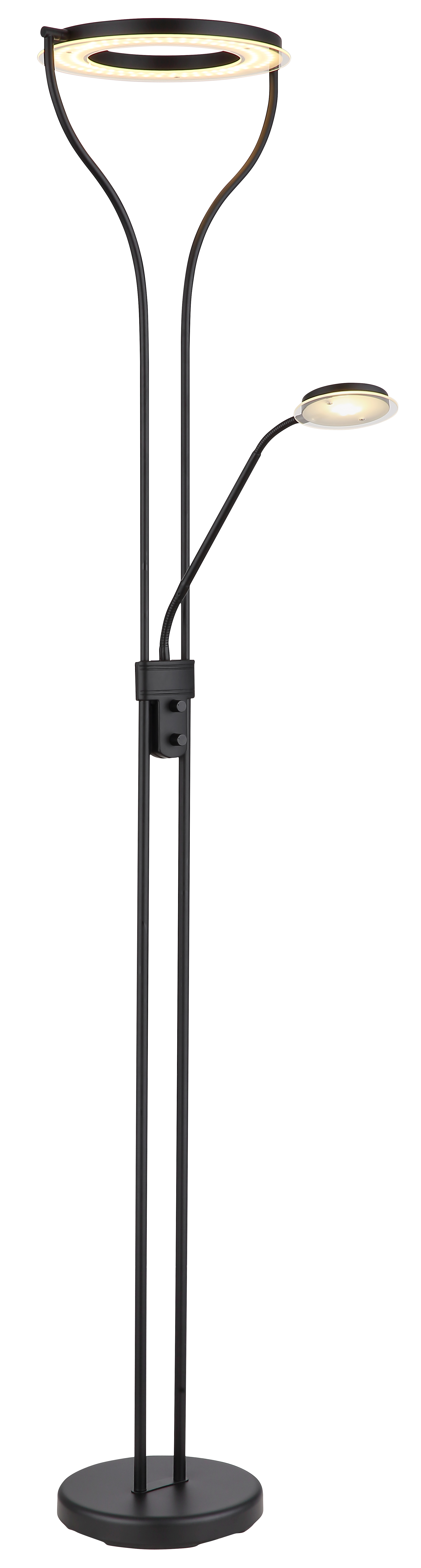 LED-Deckenfluter in Fb. Schwarz, fußbodenlampe, ringlicht, verstellbar, zwei-armig, schwarz