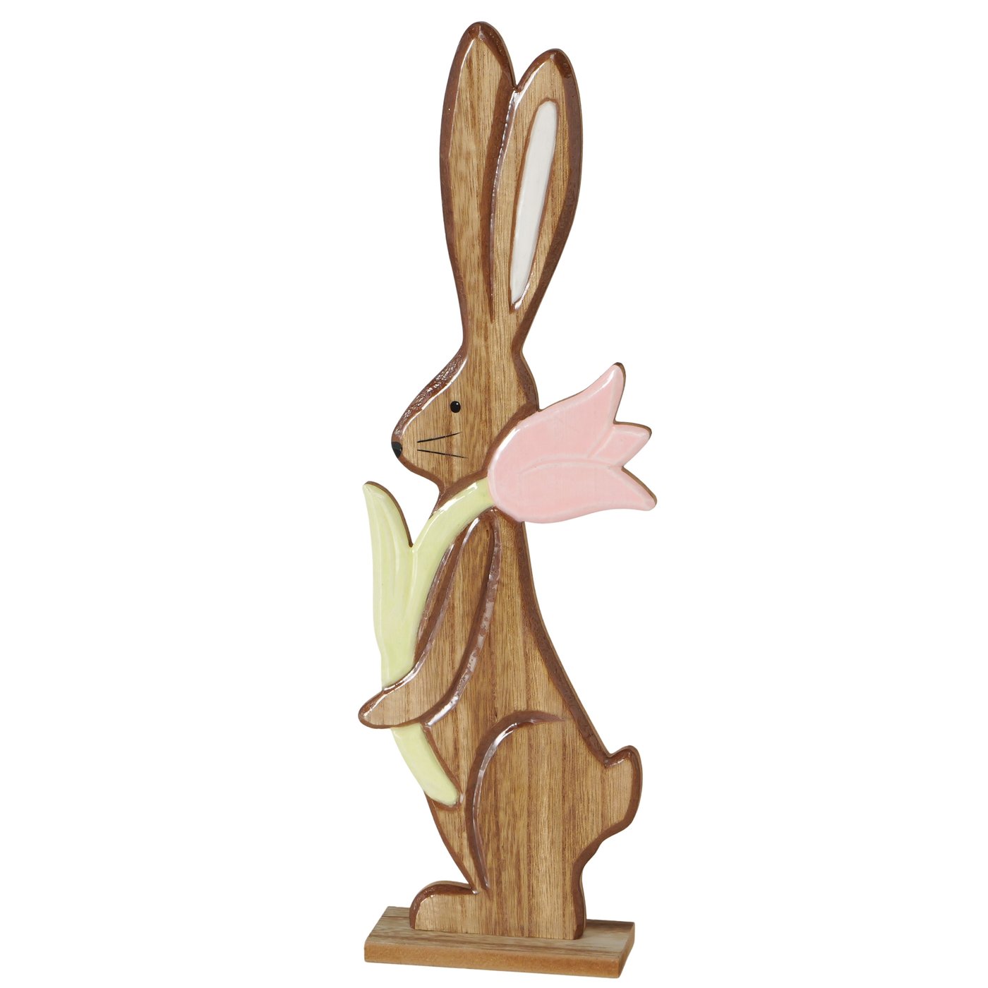 Boltze Figur Talip in Farbe Sumpfkiefer (Pinus elliottii), Hase, Holzfigur, Deko, Hase mit Blume, Schmuckfigur