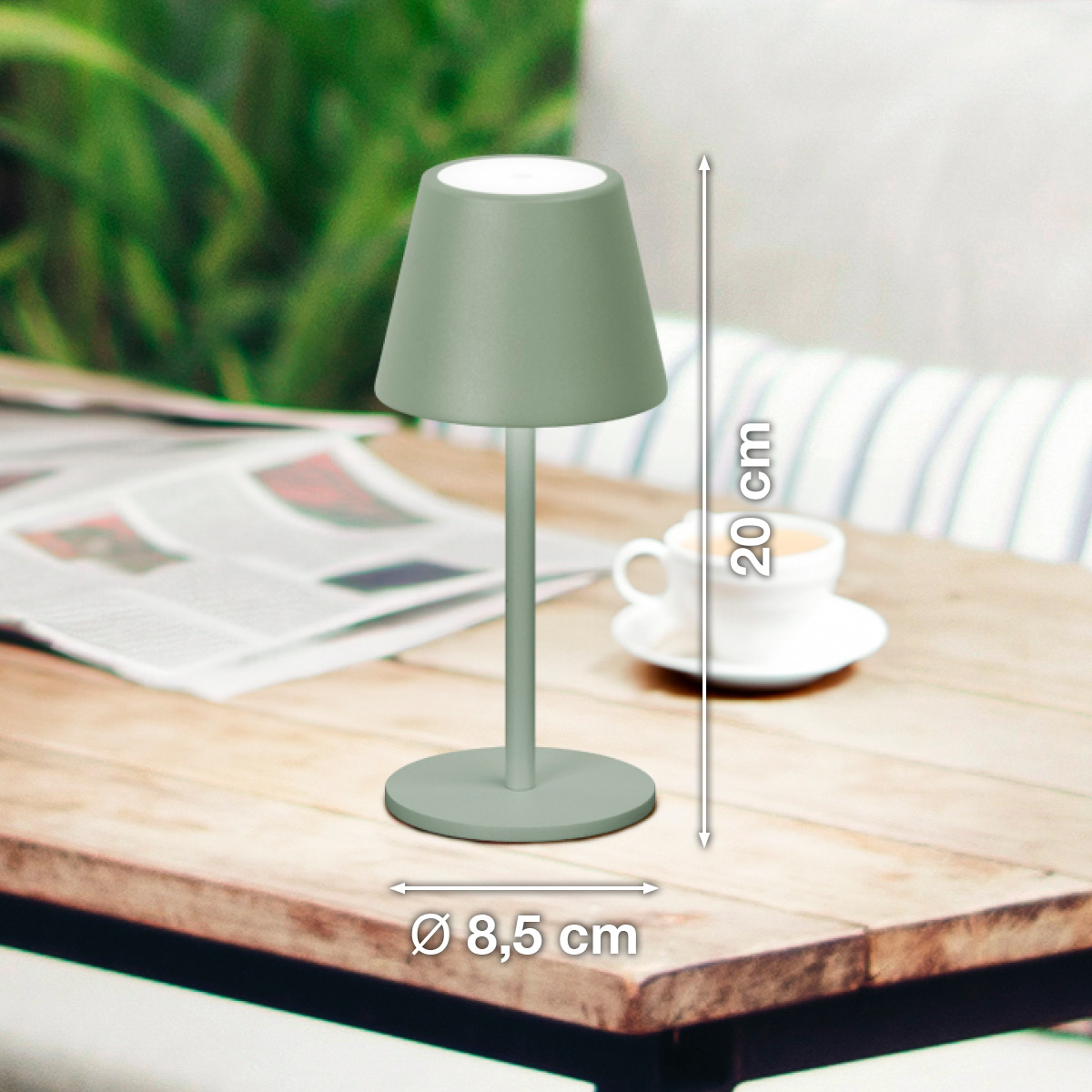 FH Lighting LED-Tischleuchte SALERNO in Metall salbeigrün, Tischlampe, Stehlampe, klein, grau, Metall