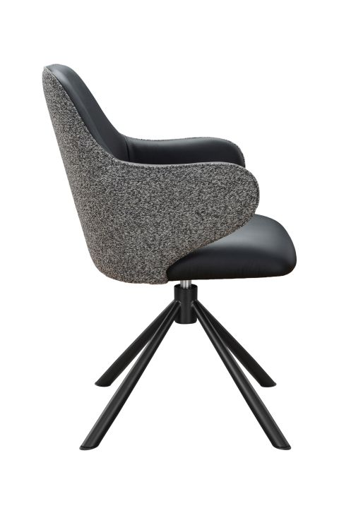 Hela Armlehnstuhl BORBA S ca. B58 H89 T63 cm in Innen:Leder schwarz 03, stuhl, schreibtischstuhl, 60er-design, polsterstuhl, vierbein-stuhl