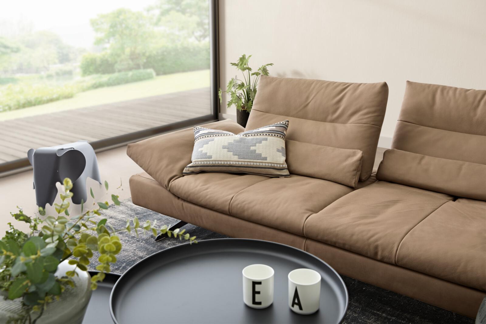 W. Schillig Polstergruppe SEVENTY5 ca. 342x158 cm in Leder sand, Sofa, Couch, Beige, Leder, Kissen