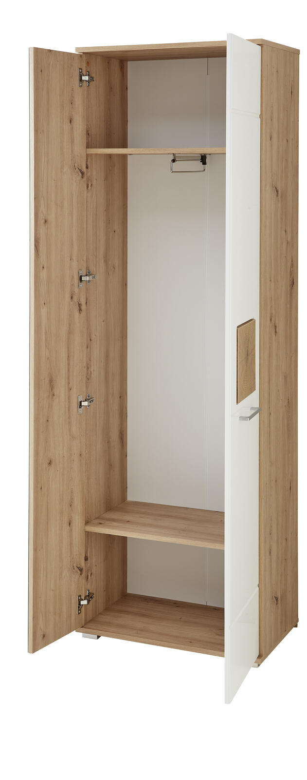 Garderobenschrank FUN B/H/T ca. 65/195/38 cm in Weiß Innostyle Garderobenschrank Fun in weiß Hochglanz MDF/Absatz Hirnholz