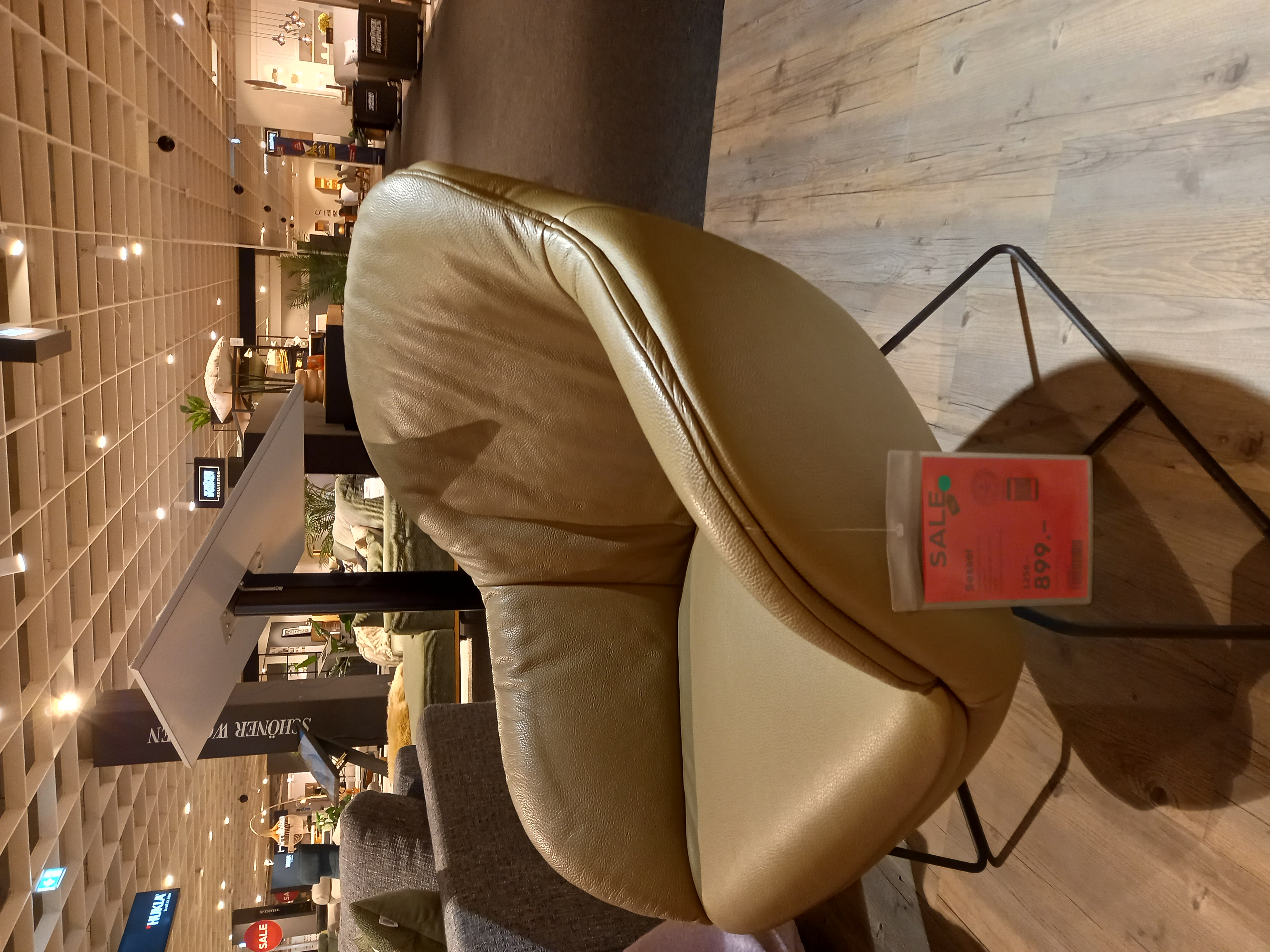 SCHÖNER WOHNEN-Kollektion Sessel in Dickleder Torero oliv PG:H, Sessel, Beige, Leder, Stuhl, Wohnzimmermöbel