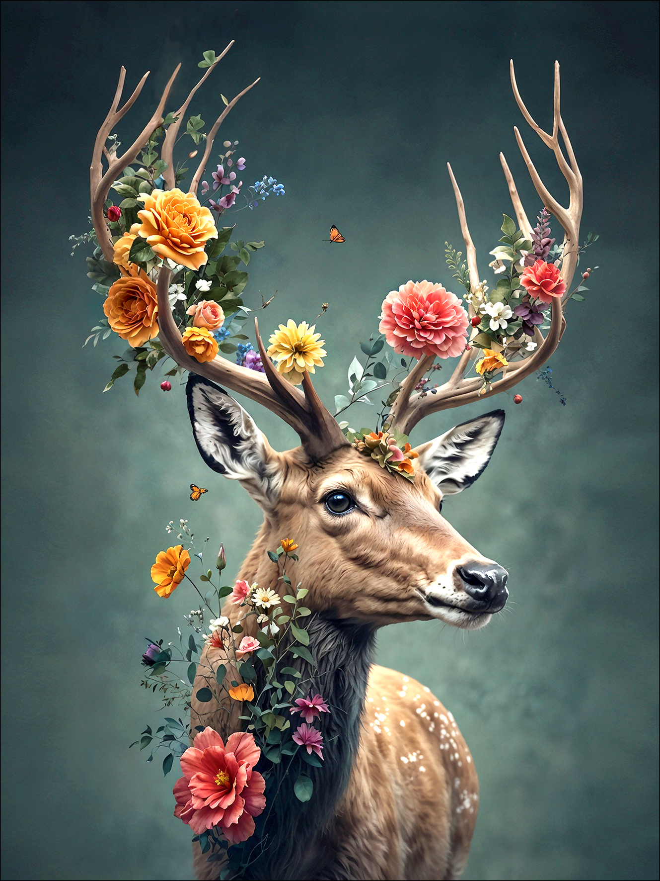 PRO ART Canvas-Art Junges Wohnen 80x60cm Deer With Flowers III