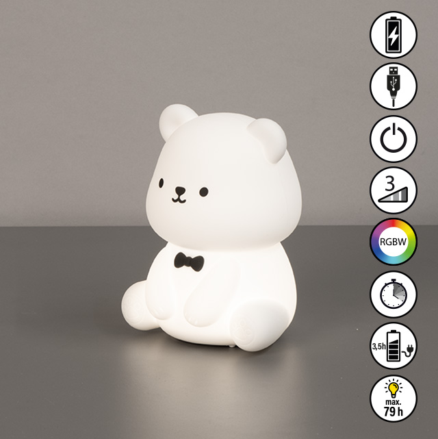 FH Lighting LED-Tischleuchte KARL in Silikon weiß, LED-lampe, Nachtlicht, Bär, Weiß, RGBW