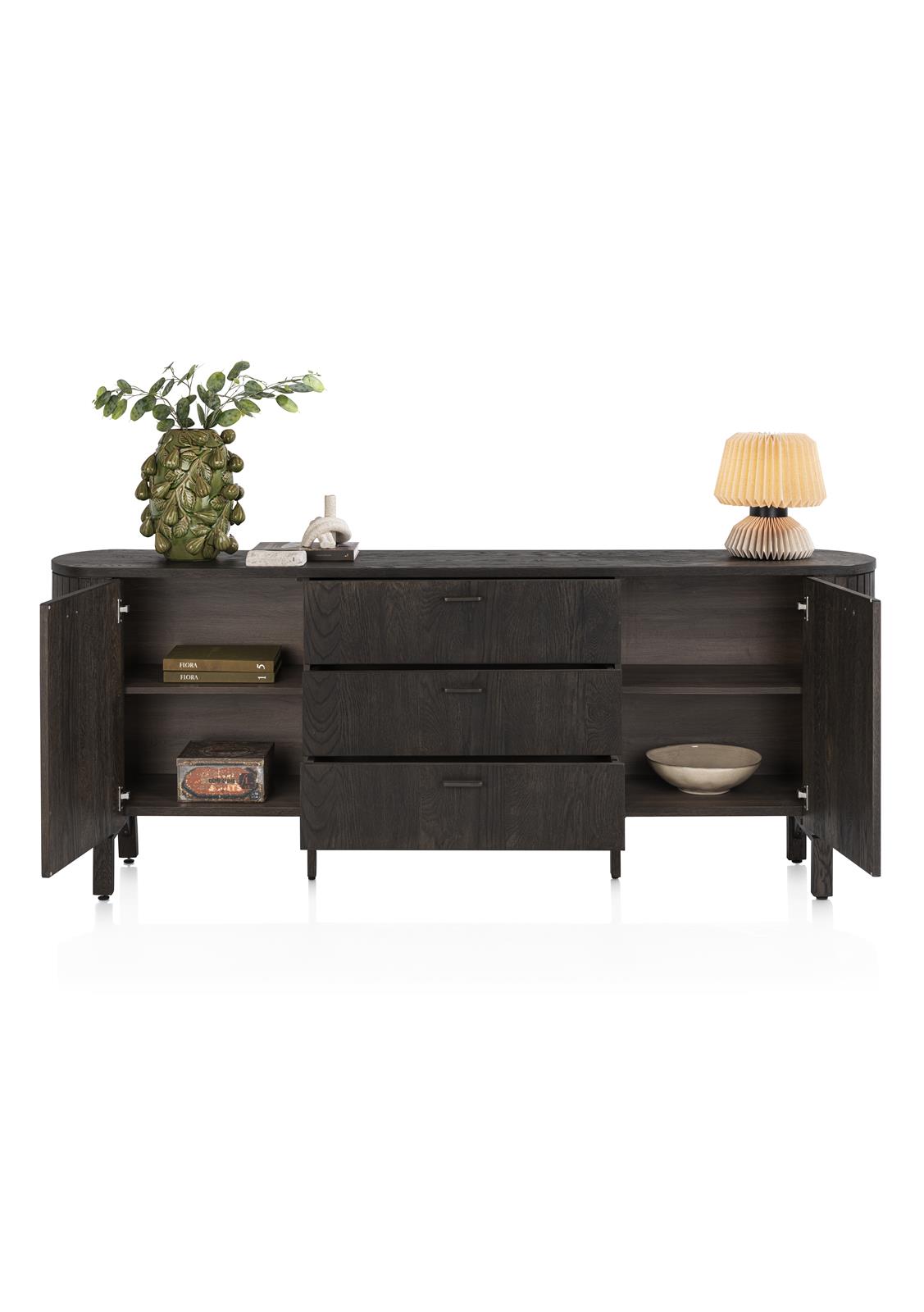 Henders & Hazel Sideboard RAVELLO ca. B220 H86 T42 cm in Eiche furniert basalt lackiert Henders & Hazel Sideboard RAVELLO ca. B220 H86 T42 cm in Eiche furniert basalt lackiert, Sideboard, Schrank, Schubladenkommode, dunkles Holz, Aufbewahrung