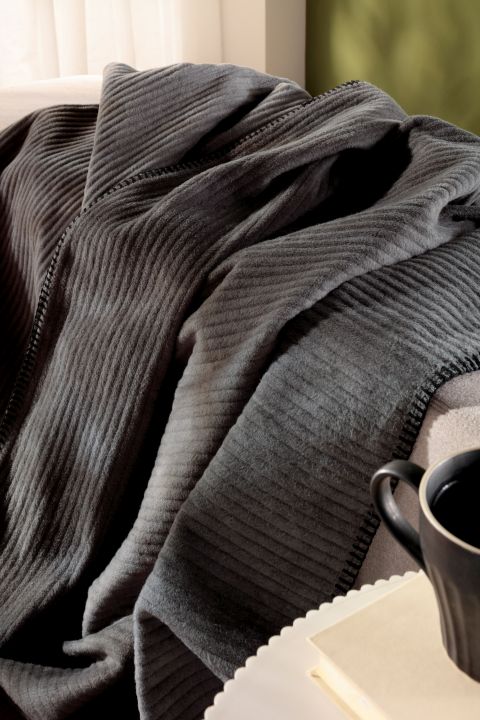 Biederlack Decke ca. 150x200cm in Farbe Feel Cord Dark, decke, Wolldecke, grau, cord, Textil