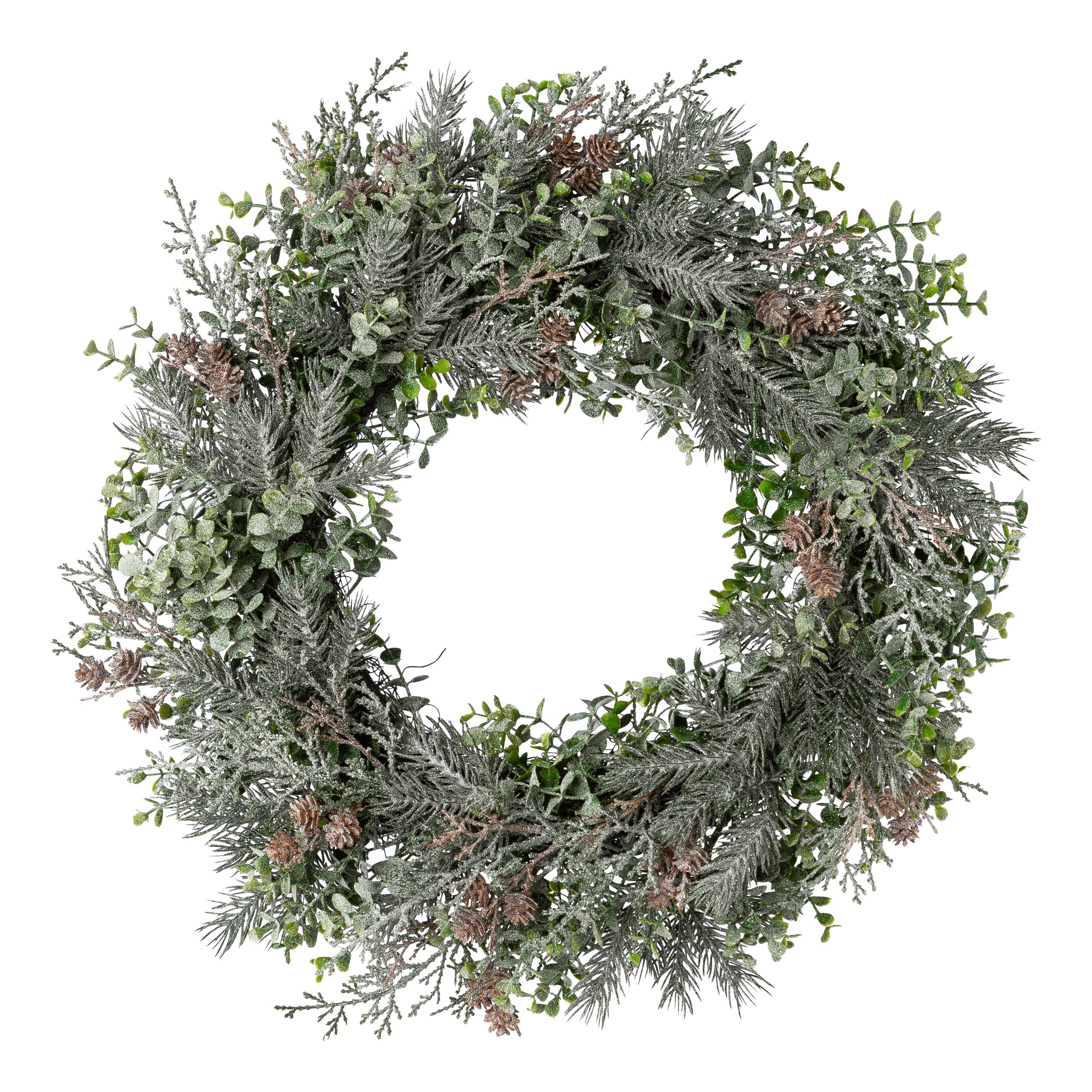 Tannen Eukalypthus 50cm THEODOR in Weiß, Adventskranz, Kieferzweige, Tannenzweige, Grüner Kranz, Nadelzweige