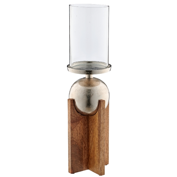 Windlicht 5225500-69 in Beige Windlicht 5225500-69 in Beige, Lampenfassung, Holz, Glas, Tischlampe, Sockel