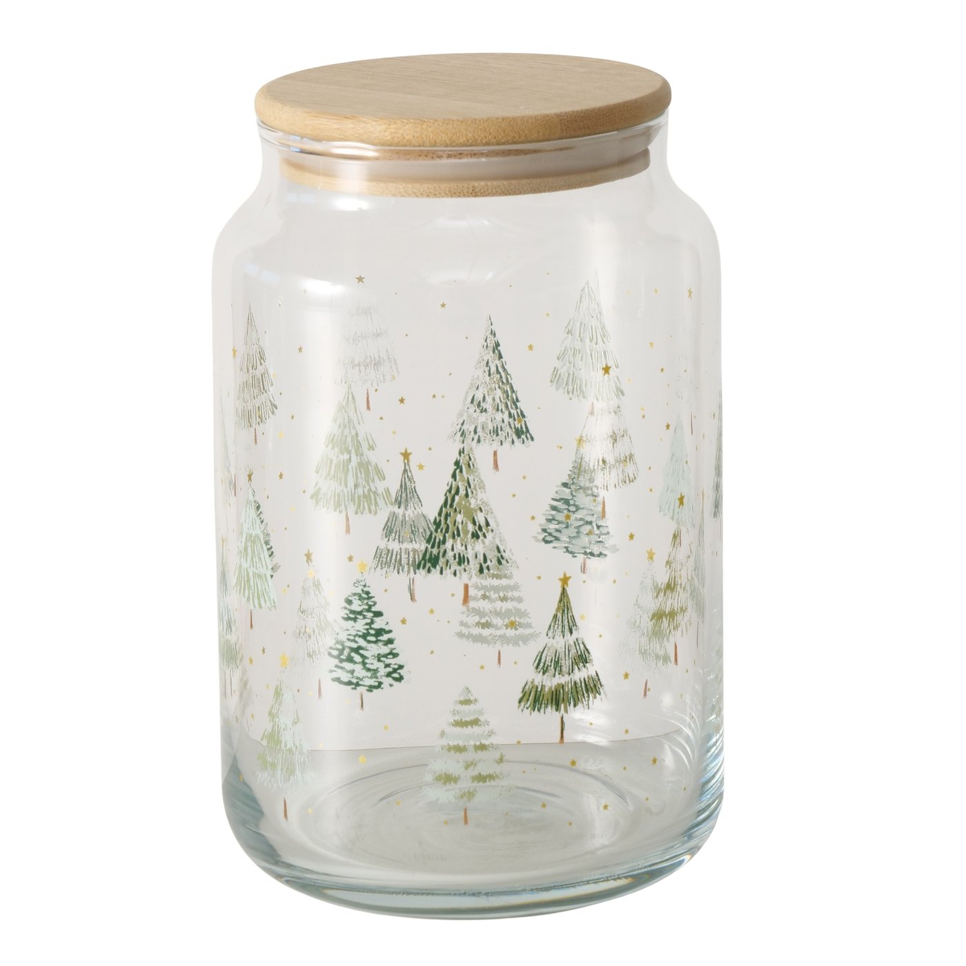 Vorratsglas, Glasbehälter, Glasbehälter mit Deckel, Holzdeckel, Weihnachtswald, Transparent