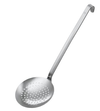 Rösle Schaumlöffel flach 12cm , Küchensieb, Schöpfkelle, Perforiertes Sieb, Metall, Stiel