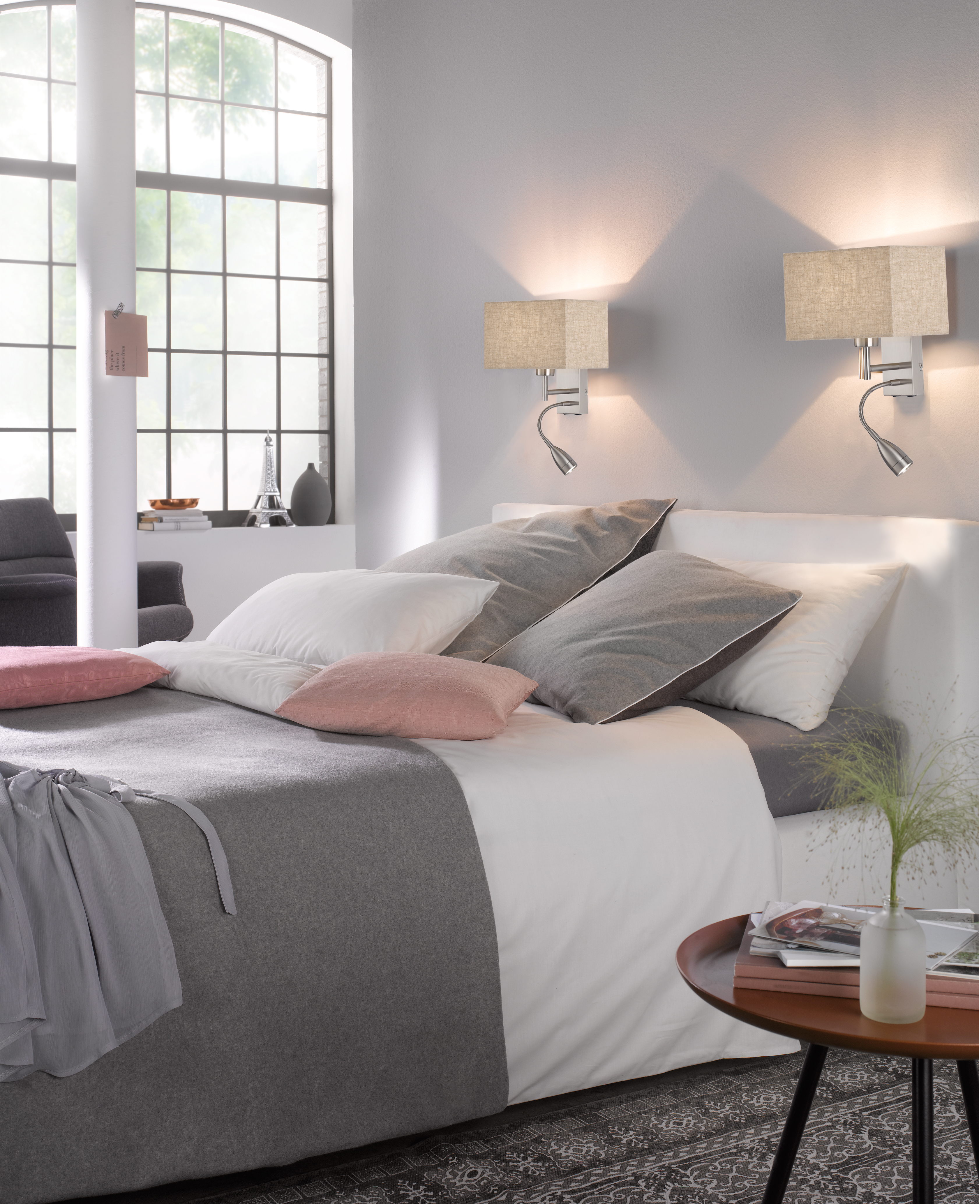 Fischer & Honsel Wandleuchte DREAM 1-flammig in Farbe Nickel matt/Stoff sandfarbig Leinen Fischer & Honsel Wandleuchte DREAM 1-flammig in Farbe Nickel matt/Stoff sandfarbig Leinen