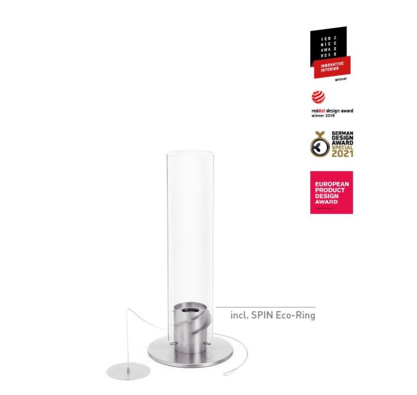 Tischfeuer SPIN 1200 in silber H54cm, Lampe, Tischlampe, Glasrohr, Metallbasis, Eco-Ring