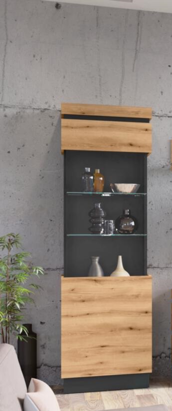 Vitrine Corte ca. 60x201x40cm in Eiche Nachbildung/Cosmos grau